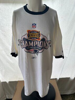 Super Bowl XXXVIII New England Patriots Men's White T Shirt 2XL Reebok Tom Brady